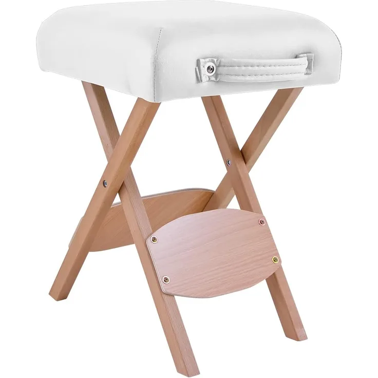 QUIRUMED Klapphocker aus Holz mit Sitz, gepolstert in Weiß, Mehrzweck, Beistelltisch, Fußstütze, Kunstleder, transportabel, bis 100 kg, 33 x 33 x 48