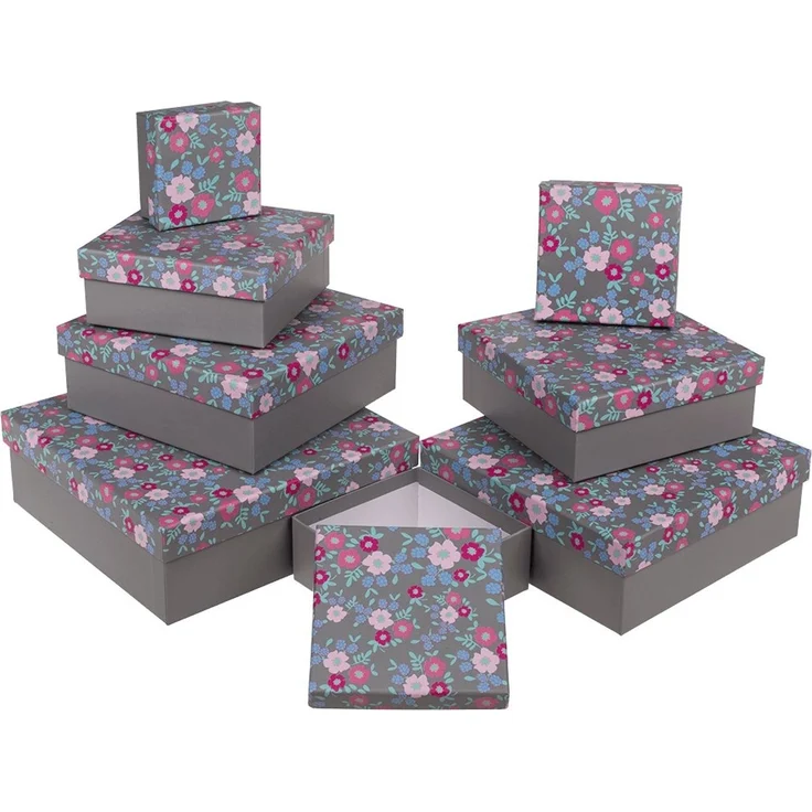 8 graue Geschenkkartons mit Frühlingsblumen in verschiedenen Größen – Bild 5