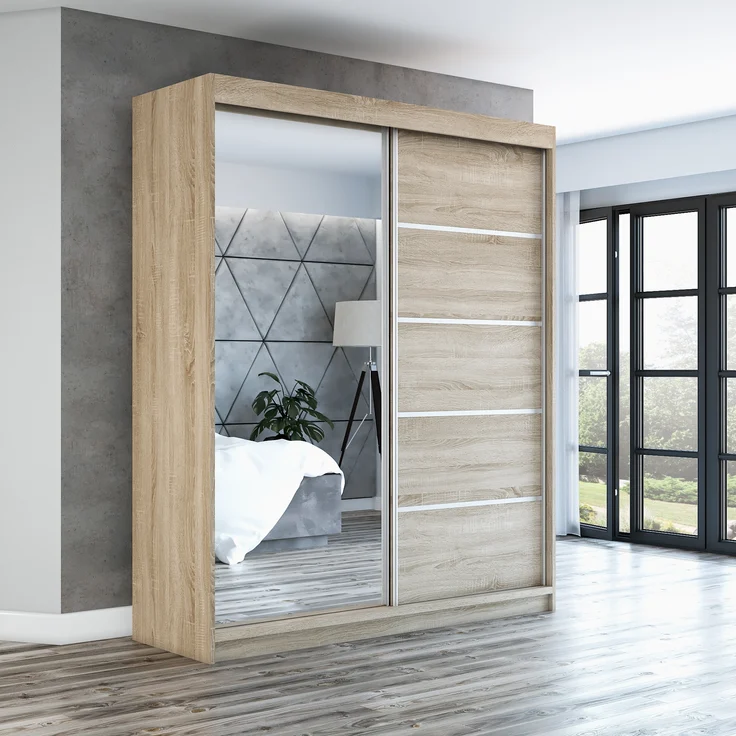 Schwebetürenschrank GAP 2-türig Schrank 160 cm (mit Spiegel) Farbe: Sonoma – Bild 2