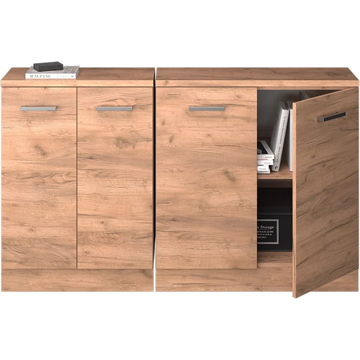 Küchenschrank für Dachschrägen R-Line Goldkraft Eiche 140 cm 2er Set Schrankkorpuss 60 cm Tiefe Vicco – Bild 5