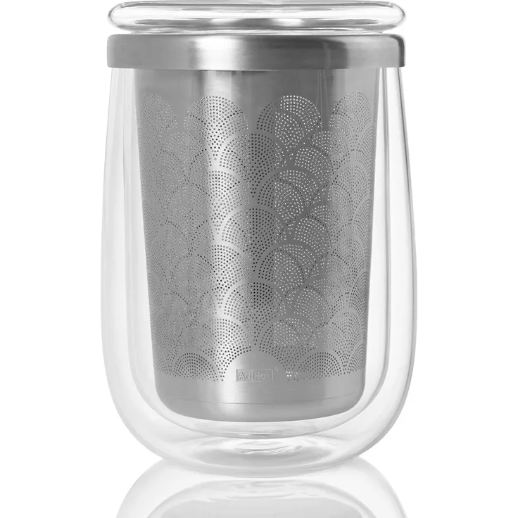 AdHoc Teeglas Fusion Glass, Borosilikatglas, Edelstahl, mit Edelstahlfilter für losen Tee