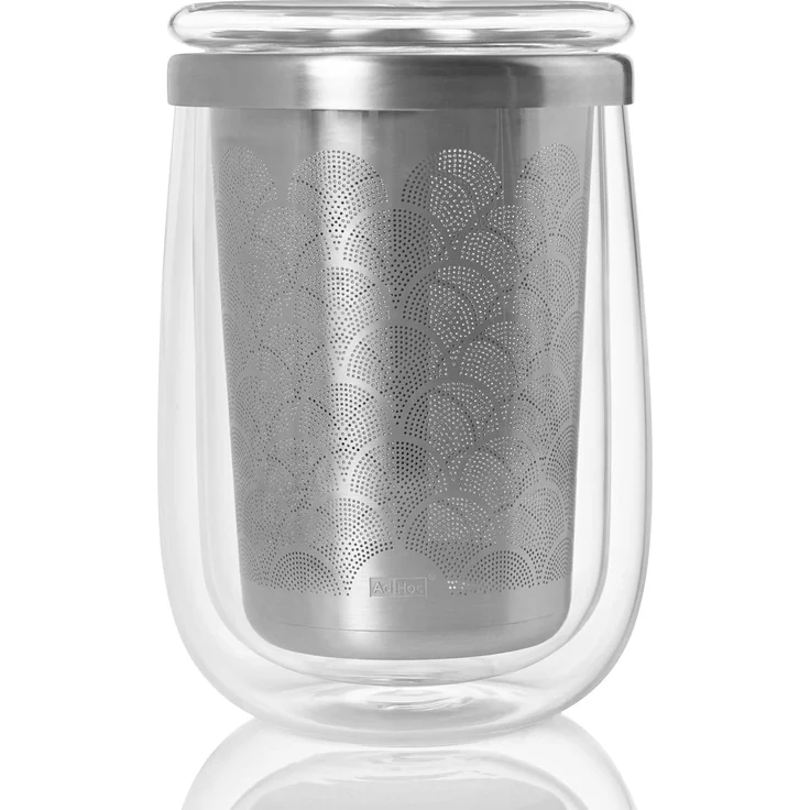 AdHoc Teeglas Fusion Glass, Borosilikatglas, Edelstahl, mit Edelstahlfilter für losen Tee