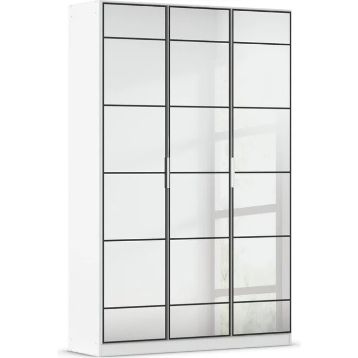 rauch Acero, Garderobenschrank in moderner Loft-Optik, 3-türig, 3 Glastüren, mit 8 Einlegeböden, Farbe Weiß, BxHxT 136x210x41cm – Bild 3