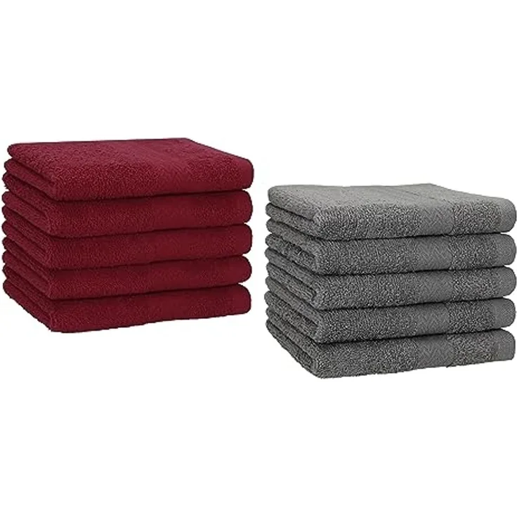 Betz Gästehandtücher 10 Stück Gästehandtuch Set Premium 30x50cm Farbe dunkelrot/anthrazit, 100% Baumwolle (Set, 10-St)