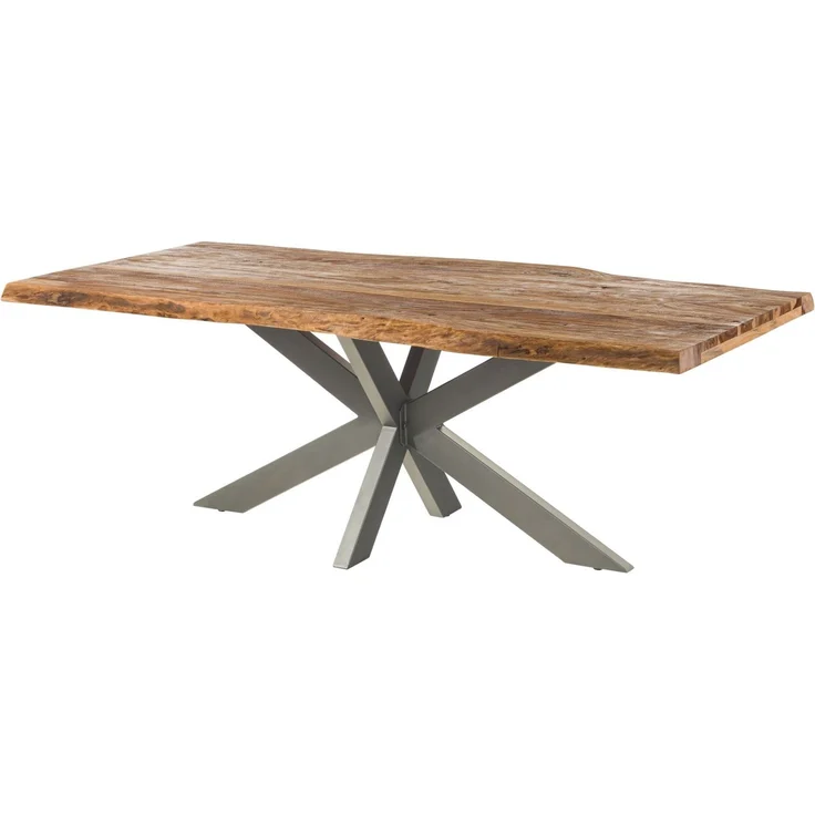 Baumtisch Sheesham 260 x 100 x 77 natur sandgestrahlt / Kreuzgestell silber matt FREEFORM 5 – Bild 1