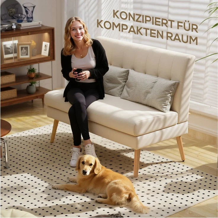 HOMCOM 2-Sitzer mit Massivholzbeine, Leinenoptik, Couch 1 Teile, für Wohnzimmer, Schlafzimmer, Beige – Bild 3