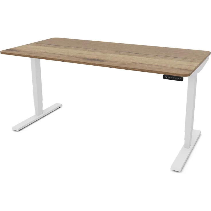 ASSMANN Elektrisch höhenverstellbarer Schreibtisch Y-Line Curved 160x80cm Eiche Tabak Signalweiß Metall Holz