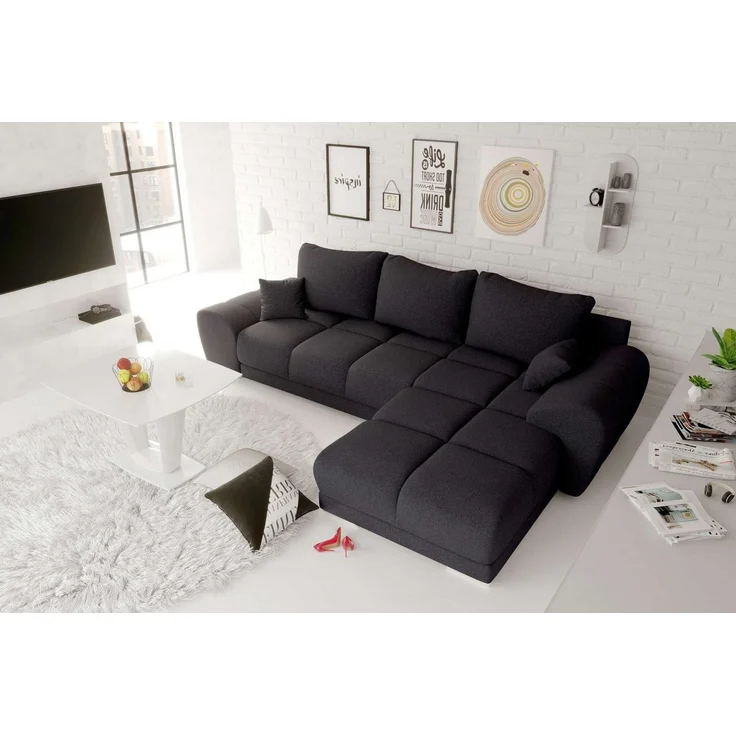 99rooms Antalya Ecksofa Strukturstoff NEVE Schwarz Rechts mit Schlaffunktion – Bild 2