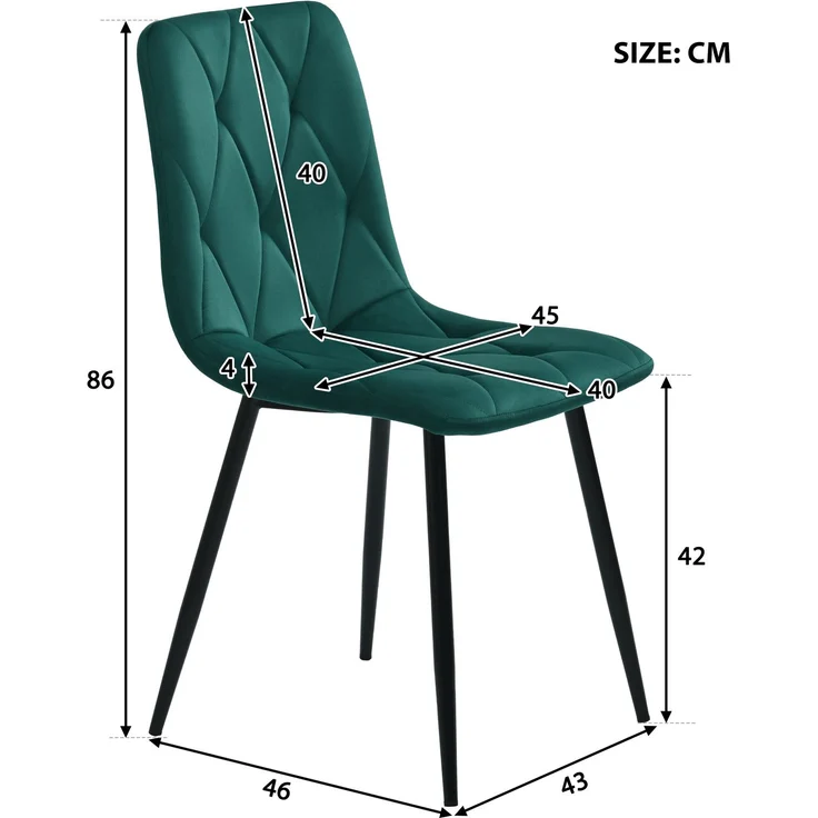 Samt Polsterstuhl 4er-Set mit Rückenlehne, Fischgräten-Design & Metallbeinen, moderner Esszimmerstuhl,Grün – Bild 8