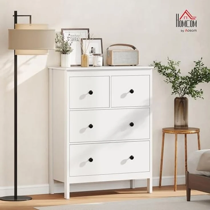 HOMCOM Kommode Sideboard mit 4 Schubladen Moderner Aufbewahrungsschrank (Schubladenschrank, 1 St, Sideboard), für Wohnzimmer Schlafzimmer Flur 74 x 35 x 97 cm Weiß – Bild 2