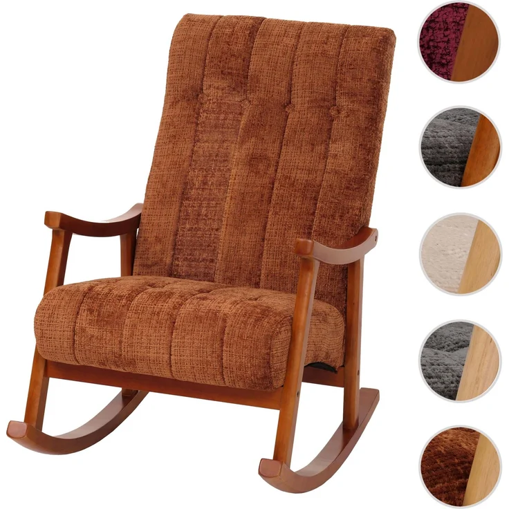 Schaukelstuhl HWC-K10, Relaxsessel, Holz FSC® Stoff/Textil Chenille (465g/m²) ~ terrakotta, Gestell Walnuss-Optik – Bild 10