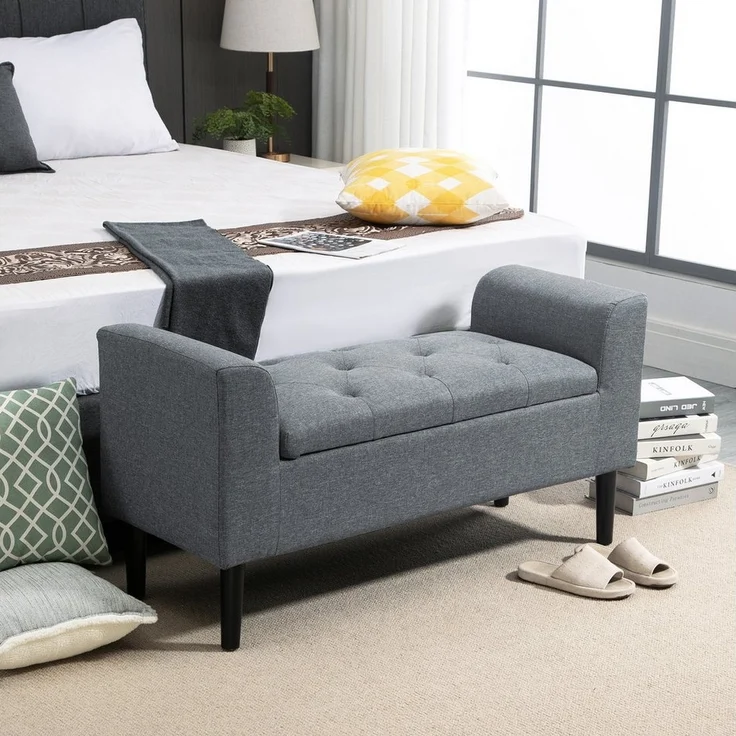 HOMCOM Sitzbank mit Leinenoptik, belastbar bis 130 kg (Polsterbank, 1-St, Sitzhocker), für Wohnzimmer Schlafzimmer Flur, 116 x 44 x 58 cm Hellgrau – Bild 5