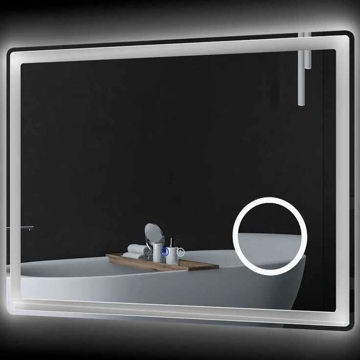 MELAYR, LED Badezimmerspiegel mit 3x Vergrößerung, Touch-Funktion, Memory-Funktion, 80 x 3.8 x 60 cm, Weiß – Bild 2