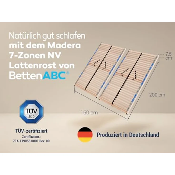 Betten-ABC 7-Zonen-Lattenrost Madera - 160x200 cm - Selbstmontage - individuelle Härtegradverstellung - für alle Matratzen geeignet - hergestellt aus Schicht- & Buchenholz – Bild 2