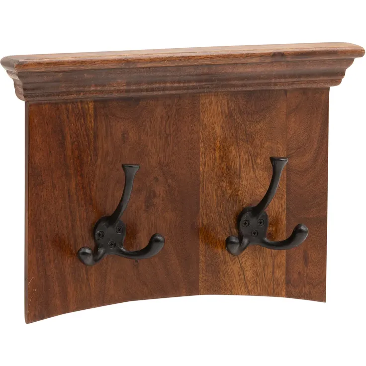 Wandgarderobe Merlow Akazie Massivholz braun 38x24x16 cm rechteckig 2 Metallhaken Garderobenbrett Wandpaneel Wandhaken Woodkings