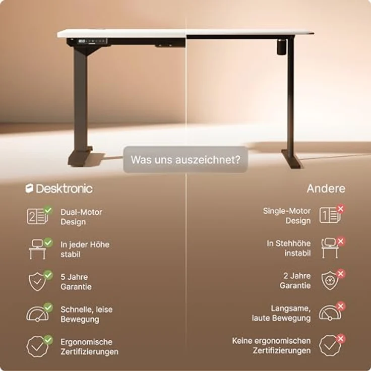 Höhenverstellbarer Schreibtisch - Höhenverstellbar Elektrisch mit Flüsterleisem Dual-Motor & Touchscreen - Hohe Tragfähigkeit - Stehtisch von Desktronic, Schwarz + Weiß, 200x80 cm – Bild 6