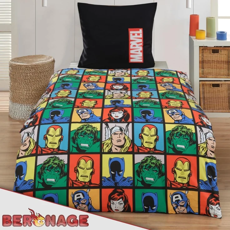 BERONAGE Jugendbettwäsche Marvel Logo Bettwäsche schwarz Linon / Renforcé, 2 teilig, 135x200 + 80x80 cm – Bild 4
