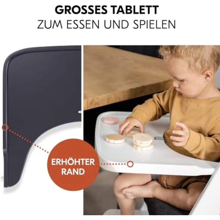 hauck Beta+ Hochstuhl Newborn Set mit Deluxe Bouncer - Dark Grey | Mitwachsender Holz Kinderhochstuhl mit Rollen ab Geburt bis 90 kg | inkl. Neugeborenenaufsatz, Essbrett & Sitzkissen – Bild 8