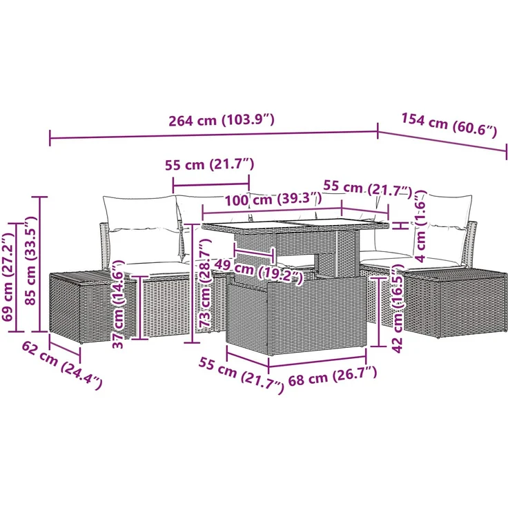 vidaXL Gartensofa-set 6 stk. 5-Sitzer Schwarz und Blau Poly-Rattan 3349192 – Bild 11