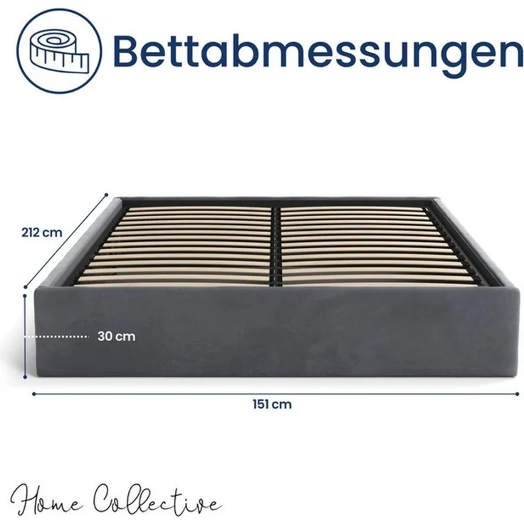 Home Collective Polsterbett Bett Doppelbett Bettgestell mit Lattenrost & Stauraum, platzsparend ohne Kopfteil, weiche Samtpolsterung, 140x200 cm graphit – Bild 4