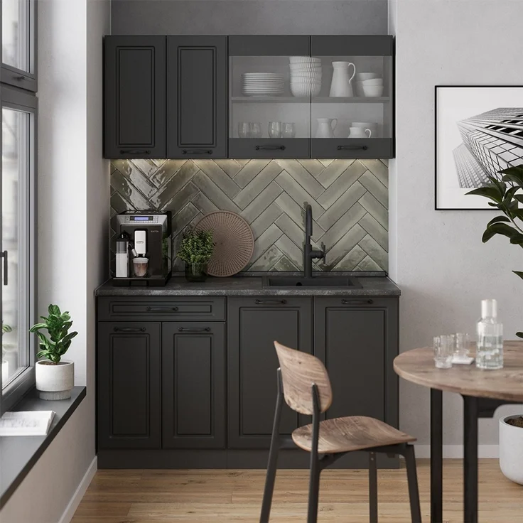 Küchenzeile R-Line Anthrazit Landhaus/Anthrazit 140 cm , AP Eiche Vicco – Bild 4