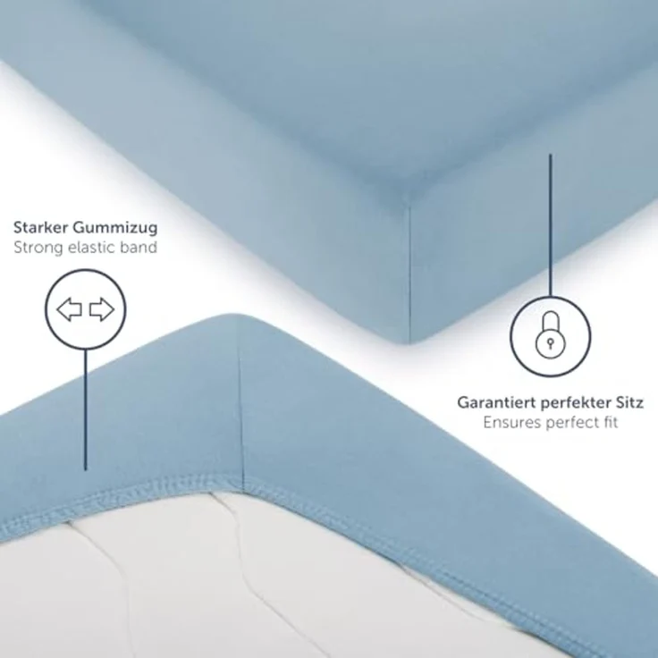 Blumtal® Baumwolle Spannbettlaken 90x200 cm Basics Jersey - Bettlaken 90x200 cm - Oeko-TEX zertifiziertes Spannbetttuch 90x200 cm - Matratzenbezug 90x200 cm - Bettbezug - Leintuch - Dusk Blue – Bild 4