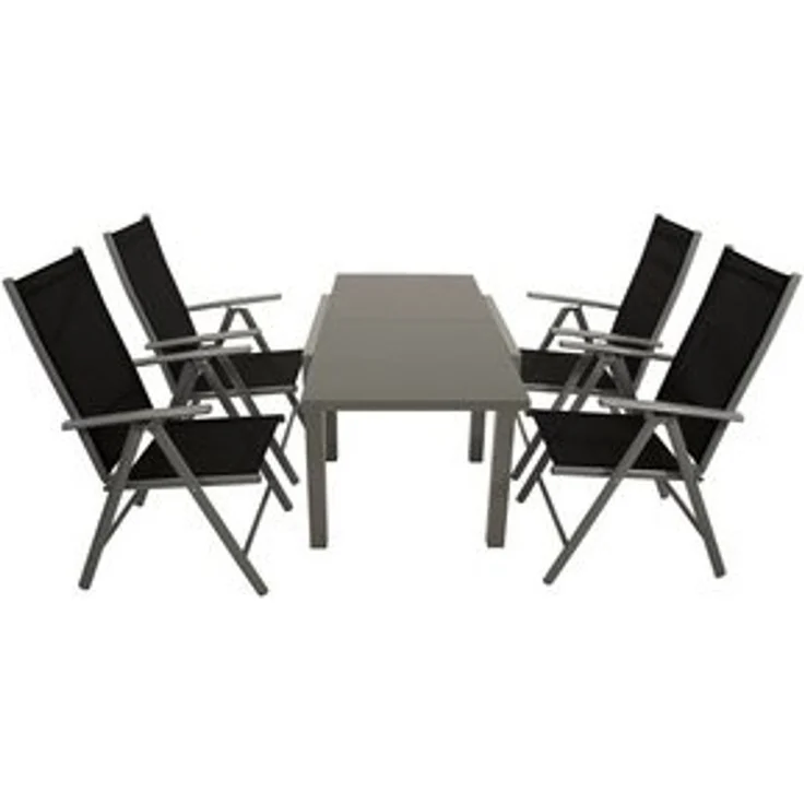 DEGAMO Garten-Essgruppe MARINA 5-teilig, 4x Klappsessel, 1x Ausziehtisch Glas 70/140x70cm, Alu silbergrau – Bild 6