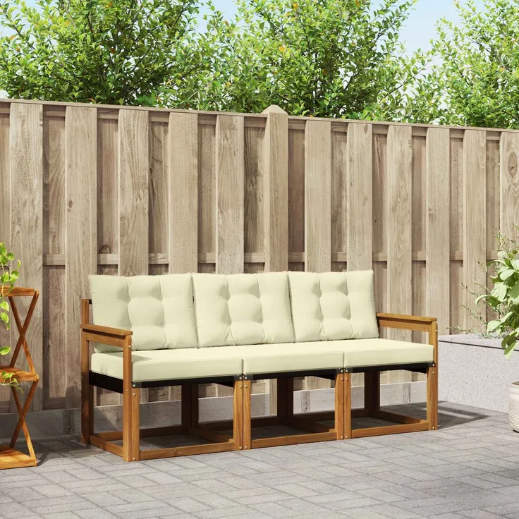 vidaXL Outdoor-Sofagarnitur 3 stk. 3-Sitzer Natur und Creme 3368345