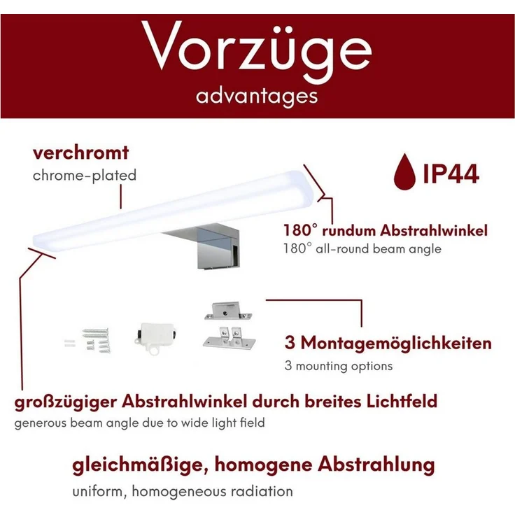 kalb LED Spiegelleuchte Mera LED Badleuchte Badlampe Spiegellampe Spiegelleuchte 230V, 300mm warmweiß, warmweiß – Bild 3
