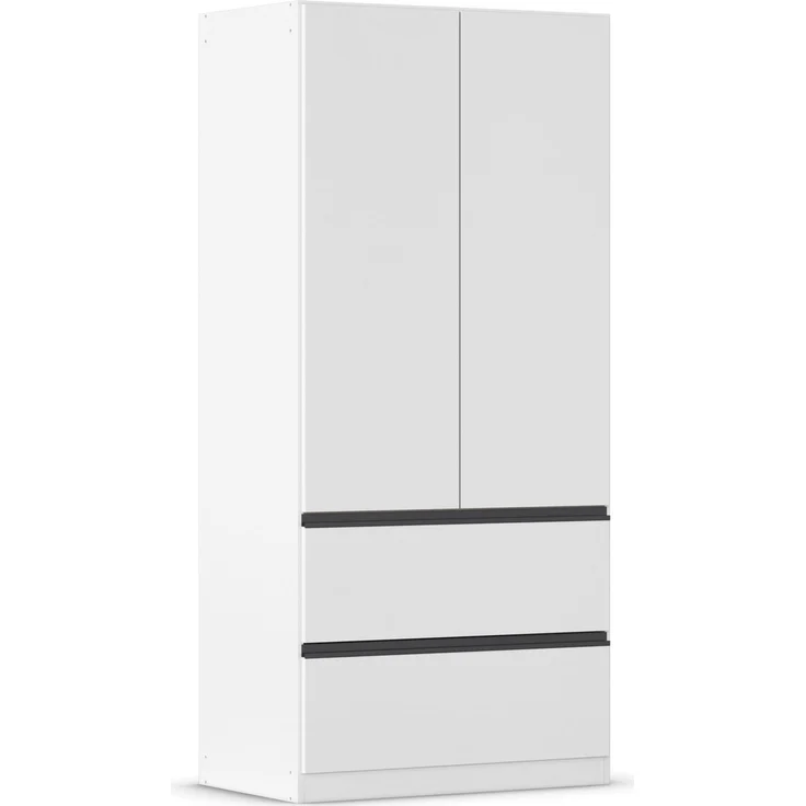 rauch Kleiderschrank, Drehtürenschrank COSTA, 2-türig, 2 Schubkästen, push-to-open, Alpinweiß, 91 x 197 x 54 cm – Bild 3