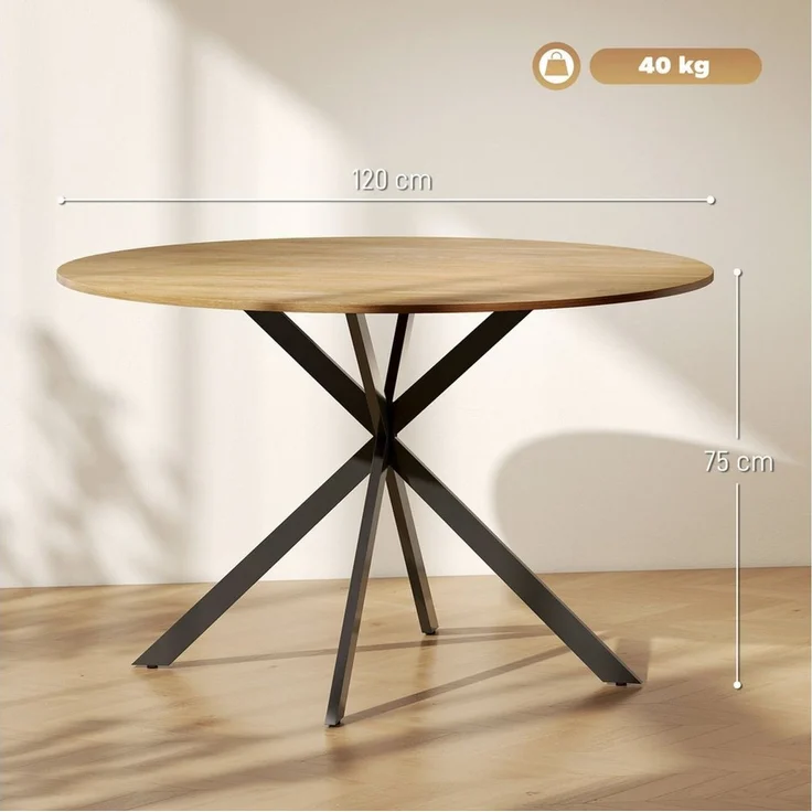 HOMCOM Esstisch Küchentisch im Industriestil mit Stahlbeinen für 4 Personen (für Esszimmer, Küche, Wohnzimmer, 1-St, rund, 120 x 120 x 75 cm), Eiche – Bild 2