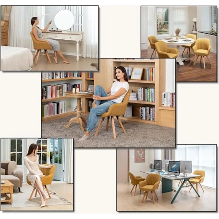 MEUBLE COSY Esszimmerstühle Drehbar 2er Set Küchenstuhl Polsterstuhl Drehstuhl mit Armlehne Sessel Schminkstuhl aus Stoff Massivholzbeine für Esszimmer Wohnzimmer Arbeitszimmer, Gelb – Bild 5