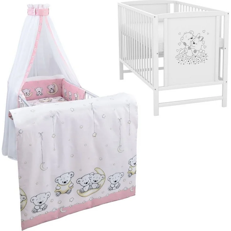 Baby-Delux Komplettbett Babybett Mia Komplettset Waffelpique, 10-tlg, Kinderbett 60x120 cm weiß, Bettset verschiedene Designs – Bild 1