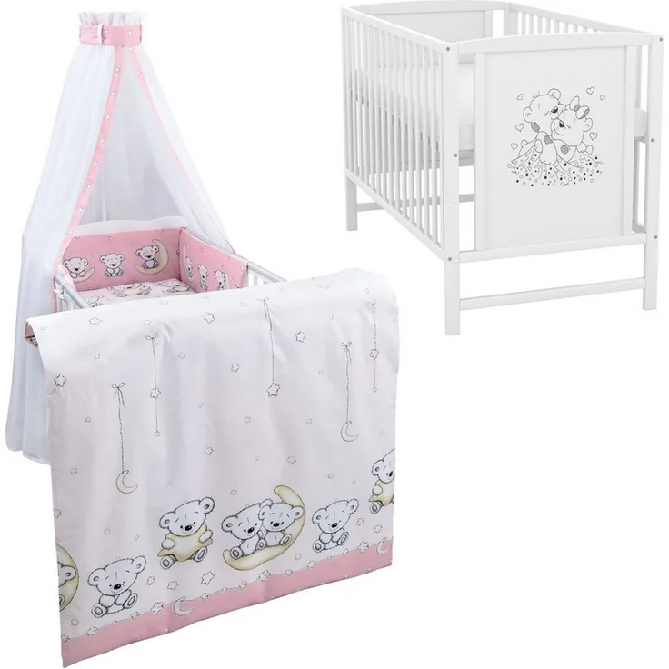 Baby-Delux Komplettbett Babybett Mia Komplettset Waffelpique, 10-tlg, Kinderbett 60x120 cm weiß, Bettset verschiedene Designs