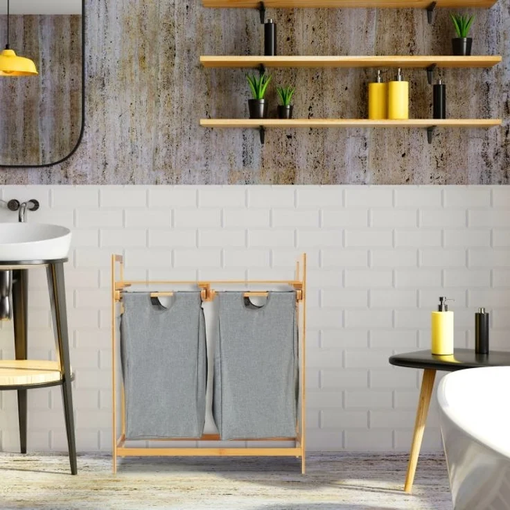 Wäschekorb 2 Fächer mit Ablage – Bild 2