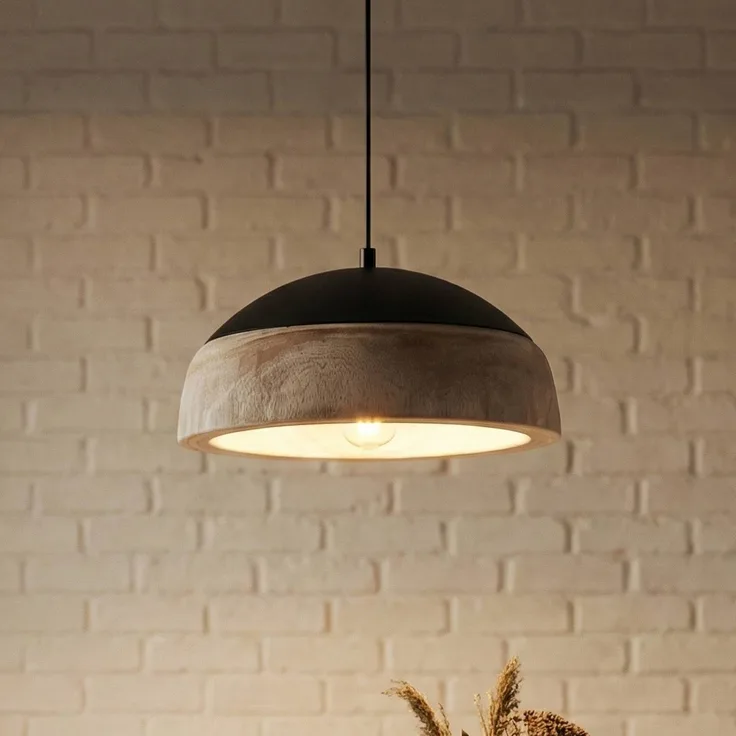 Lucande Hängeleuchte Leivar, Ø 35 cm, Holz/schwarz, dimmbar, E27