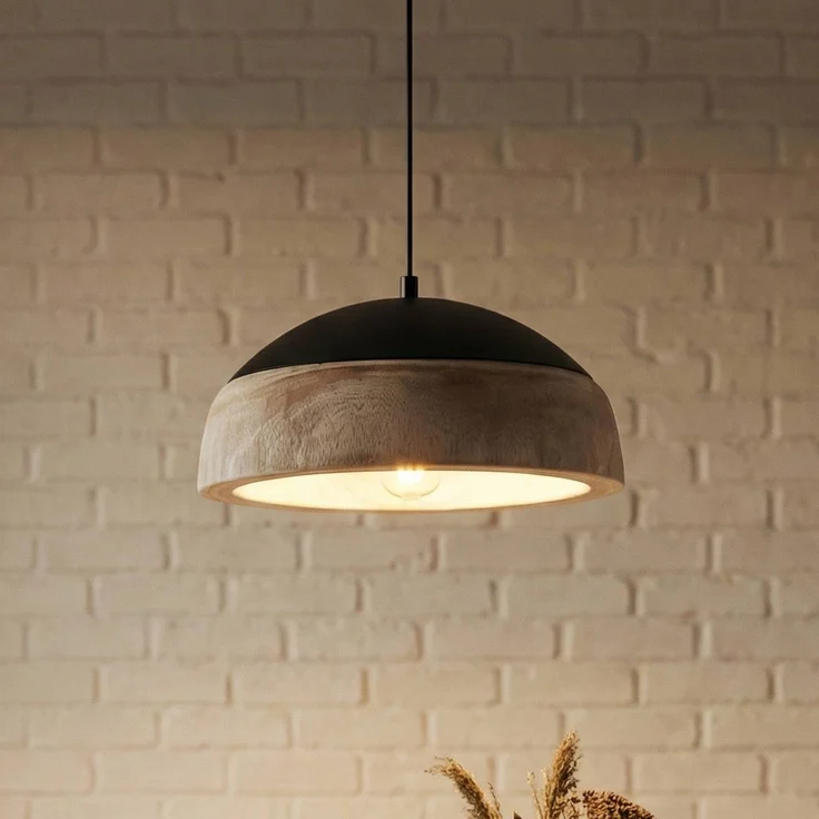 Lucande Hängeleuchte Leivar, Ø 35 cm, Holz/schwarz, dimmbar, E27