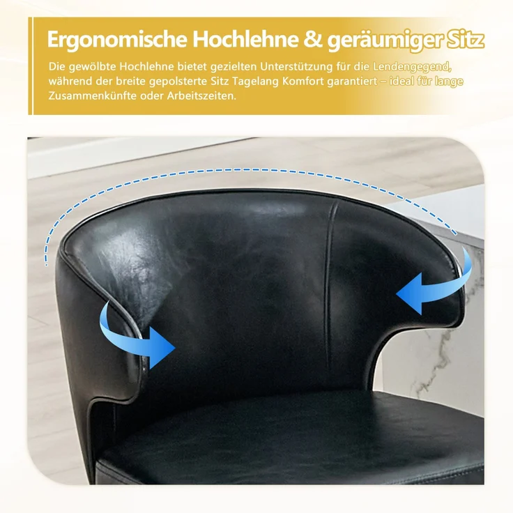 2er Set Barhocker mit Lehne Höhenverstellbar, 360° Drehbar Barstuhl mit Großem Sockel & Fußstütze, Modern Küchenhocker für Bar Küche Theke (Nur Stühle)--Schwarz3--49.7x45x110cm--YOUDENOVA – Bild 6