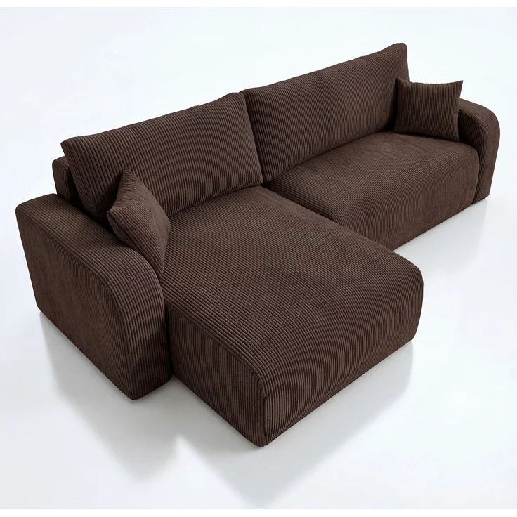 Wohnero24 Habana XL Ecksofa 279x153 cm mit Schlaffunktion 235x133 cm – Große Wohnlandschaft L-Form – Eckcouch mit Bettkasten – Cord Braun Sofa XL – Universal Montierbar – Bild 2