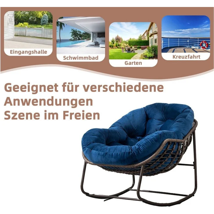 LVHOM Schaukelstuhl mit gepolstertem Kissen, Rattanstuhl mit Stahlrahmen, Lounge Sessel (Großformat B110.5cm x T94.5cm x H80cm,Dicke Kissen,160kg Tragfähigkeit, MEHRE FARBEN MEHRE OPTIONEN! Schaukelsessel umhüllendem Sitzgefühl & hoher Armlehne, 1 St),... – Bild 3