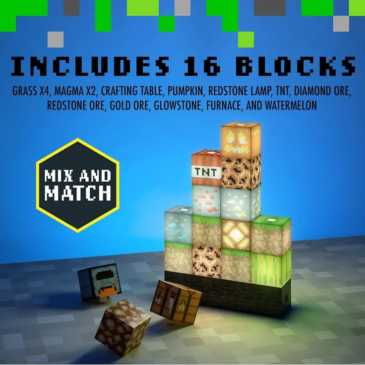 Minecraft Baustein-Lampe - Offiziell lizenziertes Merchandise, Baustein-Nachtlicht, Geschenk für Jungs, Gaming-Zimmerzubehör & Dekoration – Bild 6