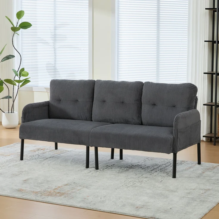 LVHOM 3-Sitzer Sofa mit Metallsockel, Polstersofa mit Seitentaschen, Loungesofa aus Cordstoff, Ergonomisches Stoffsofa, 171x72x80cm – Bild 1