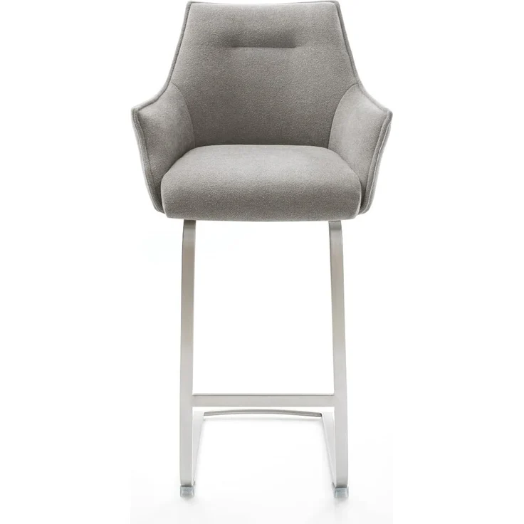 Barstuhl Alja-Flex Strukturstoff Soft Grau Freischwinger Flach Edelstahl Silberfarben Taschenfederkern – Bild 3