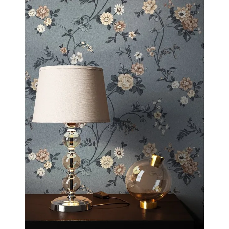 Newroom Vliestapete, Grau Tapete Landhaus Blumen - Blumentapete Beige Weiß Romantisch Floral Blüten Wiese für Wohnzimmer Schlafzimmer Büro, Blumentapete, modern