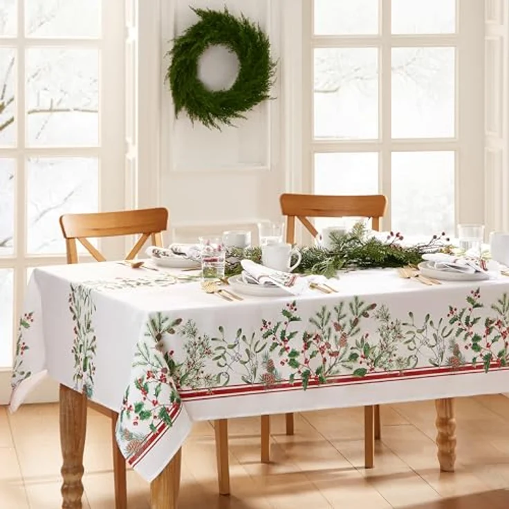 Elrene Home Fashions Tischdecke mit Umrandung im Winterurlaub, dekorative Weihnachtstischdecke, 152,4x304,8 cm, länglich – Bild 3