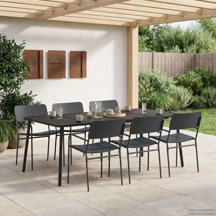 vidaXL Essgruppe 7 stk. Anthrazit 200 x 100 x 72 cm Stahl 3422857 – Bild 1