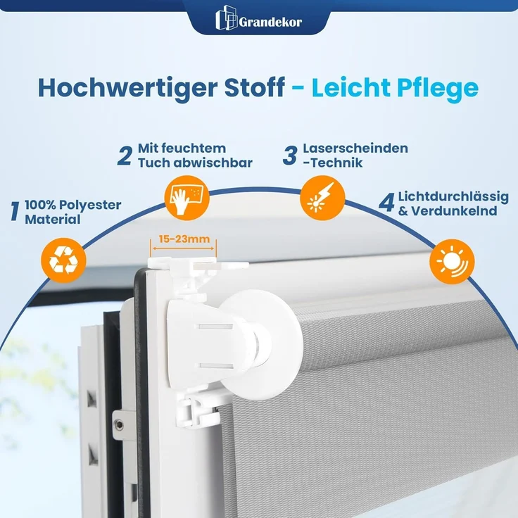 Grandekor Doppelrollo Klemmfix ohne Bohren Hellgrau 105x150 cm(Stoffbreite 101cm) Fenster Rollos für innen Klemmrollos Duo Rollos für Fenster ohne Bohren mit Bohren Privatschutz UV-Schutz Zebrarollo – Bild 4