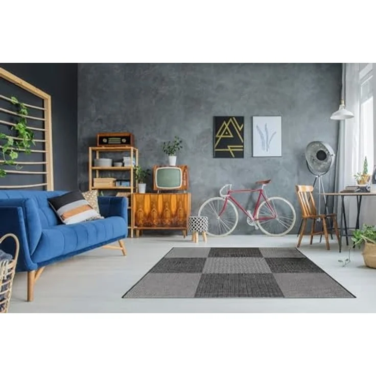 andiamo In-und Outdoorteppich Senja Designerteppich für die Terrasse Design, Kästchen anthrazit, 160x230 cm, 1101189 – Bild 2
