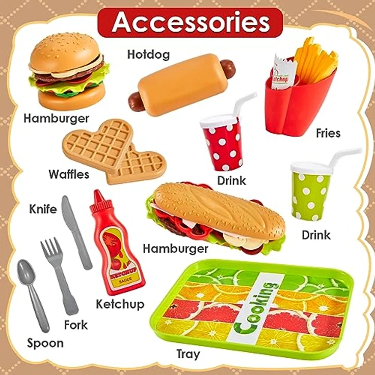 BUYGER Kinder Küchenspielzeug Lebensmittel Spielzeug Küche Hamburger Set Pädagogisches Rollenspiele Geschenk für Jungen Mädchen – Bild 5