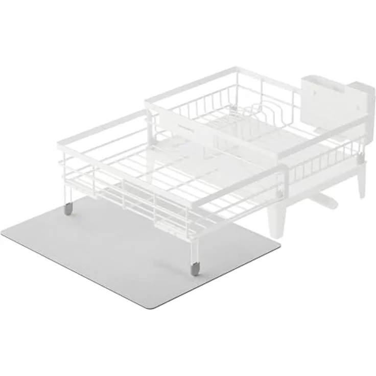 SONGMICS Abtropfgestell Geschirr, ausziehbarer Geschirr-Abtropfständer, wasserabsorbierende Silikonmatte, 360° drehbarer und ausziehbarer Ablauf, (31-56) x 42 x 20 cm, mattweiß-taubengrau